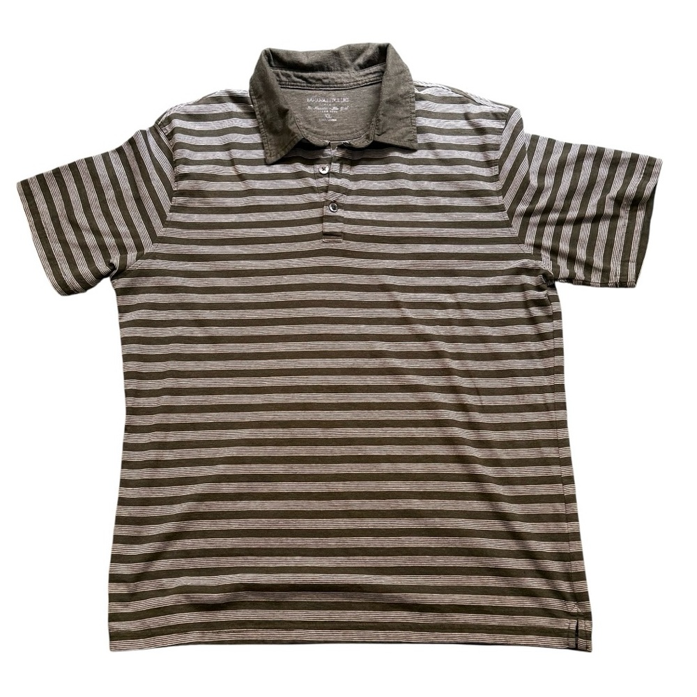 Banana Republic Army Green & White Striped‎ Polo Shirt Men's XL